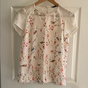 Zara Floral Bird Print Cream Top